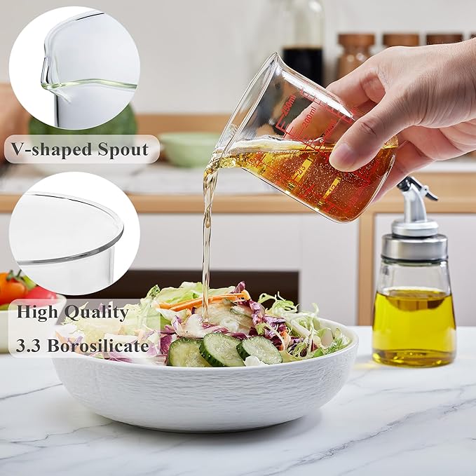 Ackers High Borosilicate Glass Measuring Cup Set with Pour Spout,60ml(2OZ),120ml(4OZ), 250ml(8OZ), 500ml(16OZ), 1000ml(32OZ) Glass Measuring Beaker for Kitchen or Restaurant, Easy to Read
