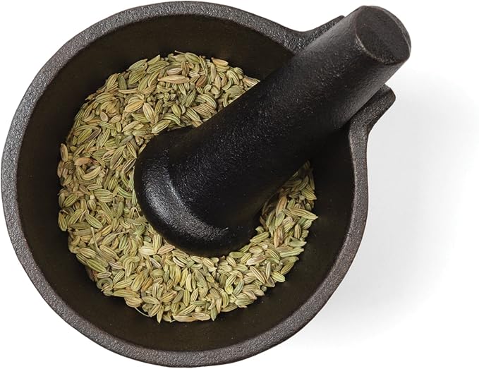 Fox Run Mortar and Pestle, Cast Iron, Black | Easily Grind Herbs, Spices & Seasonings | Improve Flavor In Dishes | Small & Durable Cast Iron Mortar & Pestle Set