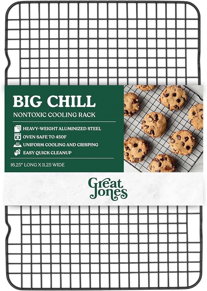 Great Jones Non Stick Wire Cooling Rack (Pepper) – Fits Half Sheet | 16.9" × 11.4" Non Toxic Baking Rack, Heavy-Weight Aluminized Steel, Oven Safe 450 °F, Bacon & Cookie Cooling Rack