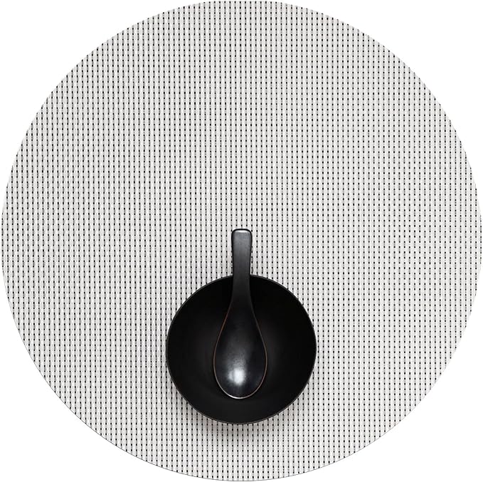 Chilewich Basketweave Placemats, Woven Round Placemats Set of 4 | Reusable, Stain-Resistant, Indoor/Outdoor Tabletop Protection, White, 15"