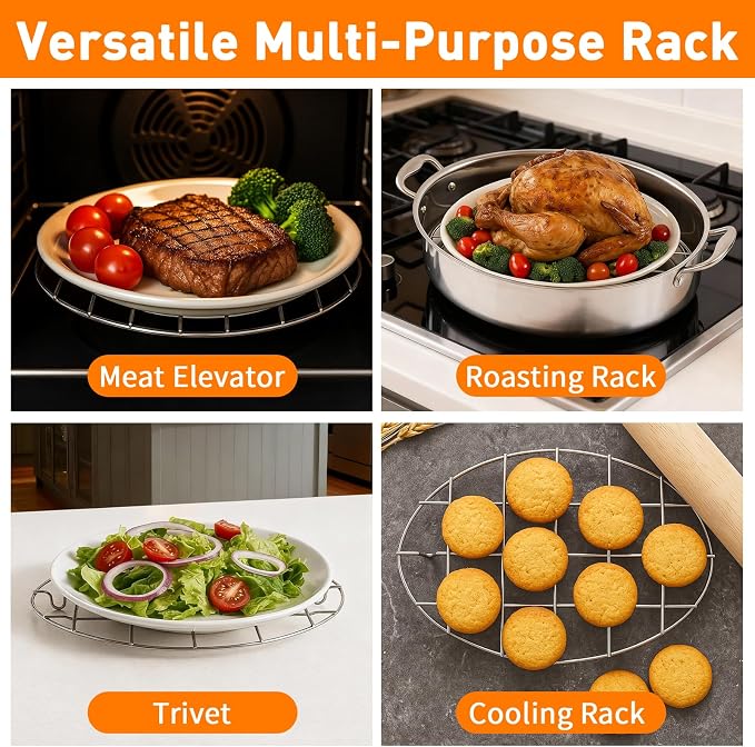Turkey Roasting Cooling Racks Wire Broiling Rack Roasting Rack | for Oven Stainless Steel Oval Steamer Rack Baking Canning Rack