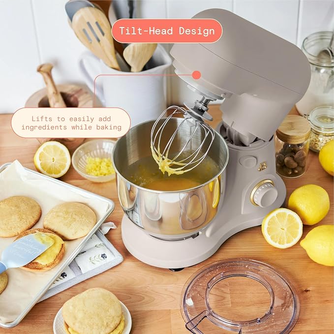 3.5 Qt Stand Mixer, 300W Powerful Motor, Tilt-Head Design with Stainless Steel Bowl, 12 Speeds, Includes Dough Hook Whisk Beater for Baking Mixing (Porcini Taupe)