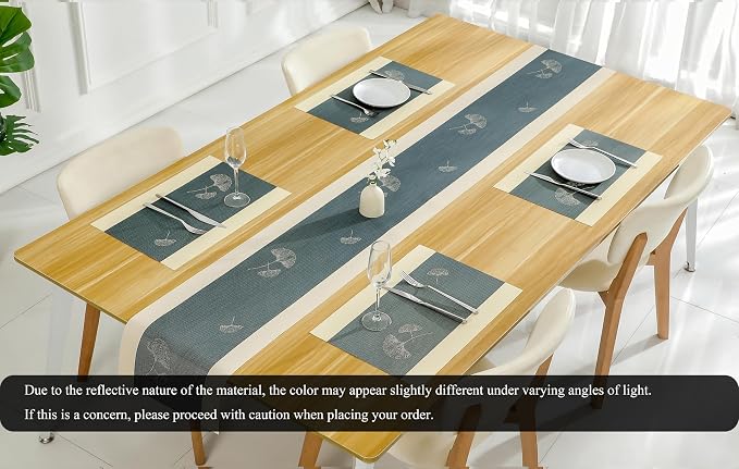 PIGCHCY Elegant Placemats with Matching Table Runner,Washable Durable Plastic Placemats for Dining Table Sets(6pcs Placemats+1pcs Table Runner, Blue)