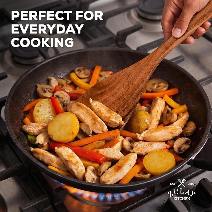 Zulay Kitchen 30-Piece Teak Wooden Utensils - Natural Teak Cooking Utensils with Premium Gift Box - Non-Stick Wooden Spoons - Kitchen Gift Set - Comfortable Grip