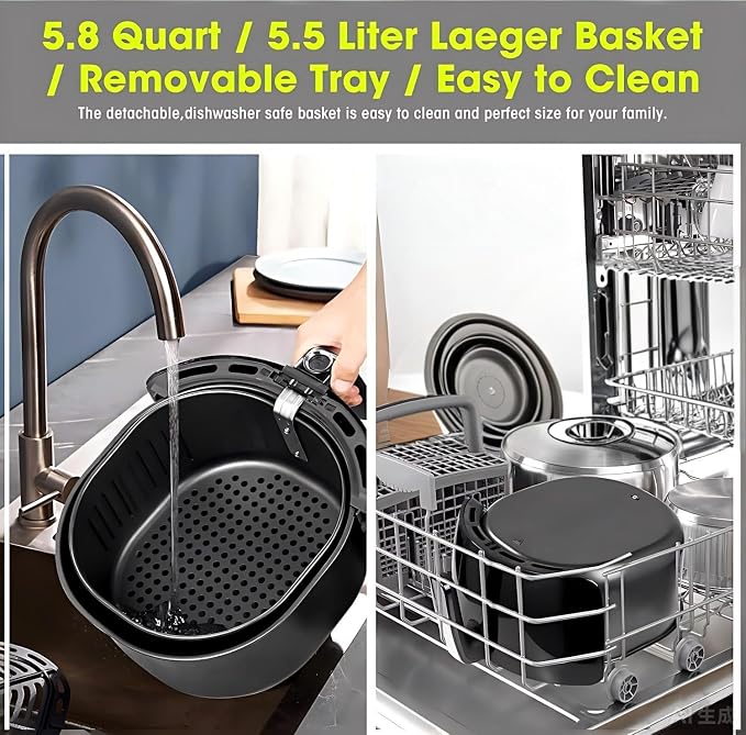 Air Fryer 5.8QT/5.5L, Uten 1700W AirFryer High-Power Electric Hot Temperature Control & Timer Knob, Non Stick Fry Basket, Dishwasher Safe, Apply to Party, Afternoon Tea, Black | Large Capacity 5.5L, 30 Minute Timer, Roast, Bake, Reheat, Nonstick & Dish...
