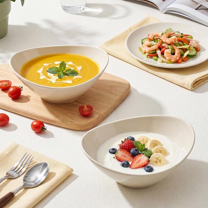 Teocera 6 Inch Ceramic Breakfast Bowls Set of 6, 10 Ounce Small Yogurt Bowls for Salad, Soup, Dessert, Microwave & Dishwasher Safe - Cream