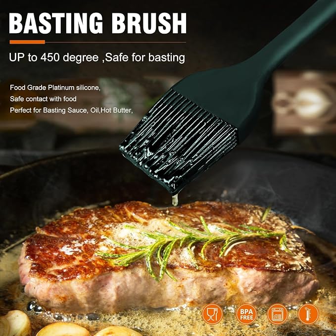 Walfos 600℉ Heat Resistasnt Basting Brush, BPA Free Silicone Pastry Brushes for Cooking, Spread Oil Butter Sauce for Baking Kitchen BBQ Grill, Dishwasher Safe, 2 Size (Large and Samll)