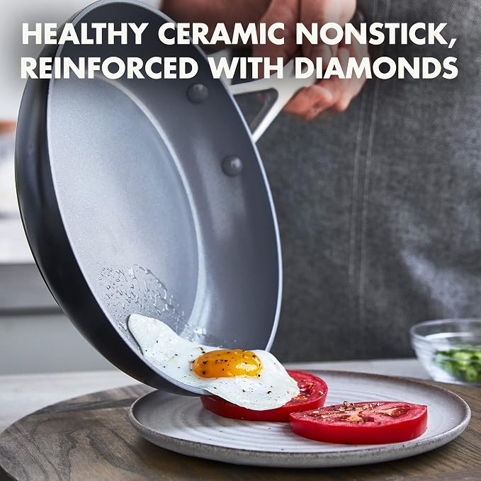 GreenPan Valencia Pro 10" Ceramic Nonstick Frying Pan with Lid | PFAS-Free Nonstick Skillet, Induction Ready, All Stovetop Compatible, Eggs & Omelets, Dishwasher Safe, Oven Safe up to 600F