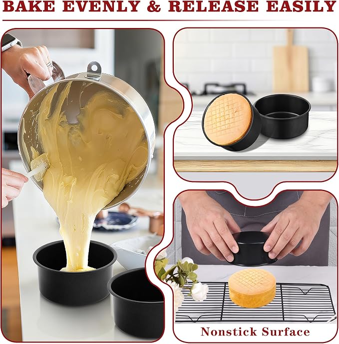 E-far 5 Inch Cake Pan, 3PCS Nonstick Stainless Steel Small Baking Cake Pans | Round Smash Baking Tins Bakeware for Birthday Layer Cake/Cheesecake, Straight Side & Non-Toxic, Leakproof & Easy Clean