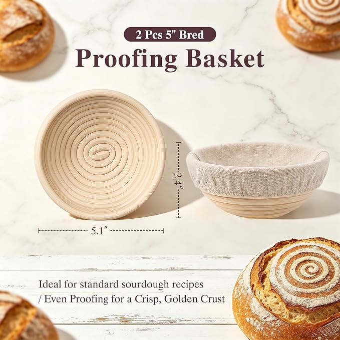 Umite Chef Dutch Oven for Bread Baking–Enamelled Cast Iron Dutch Oven Pot with Lid – 500°F Oven Safe–Double Round Loaf Bread Pan with 5" Banneton Proofing Baskets for Homemade Bread, Meatloaf, Cake