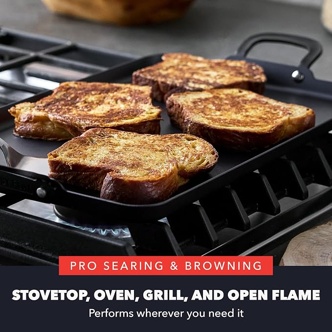 GreenPan x Bobby Flay 18" x 11" Pre-Seasoned Carbon Steel Double Burner Pan | Natural Nonstick with Use, Durable Cast Iron Alternative, Induction & All Stovetop Compatible, High Heat & Oven Safe to 660F