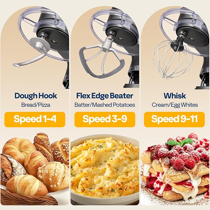 VIVOHOME Stand Mixer with Dough Proofing, 6-Quart Tilt-Head Mixer, Gray | One-Touch Programs, Adjustable Temperature & Time, Flex Edge Beater, Dough Hook, Whisk, Stainless Steel Bowl, Splash Guard