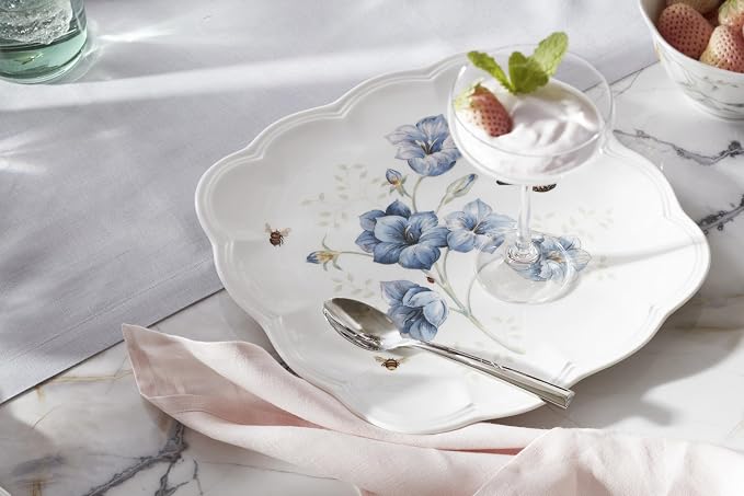 Lenox Butterfly Meadow Square Porcelain 18-Piece Dinnerware Set for 6 | ceramic, dishwasher safe, microwave safe | plates and bowls sets for kitchen and dining, dish set, dishes