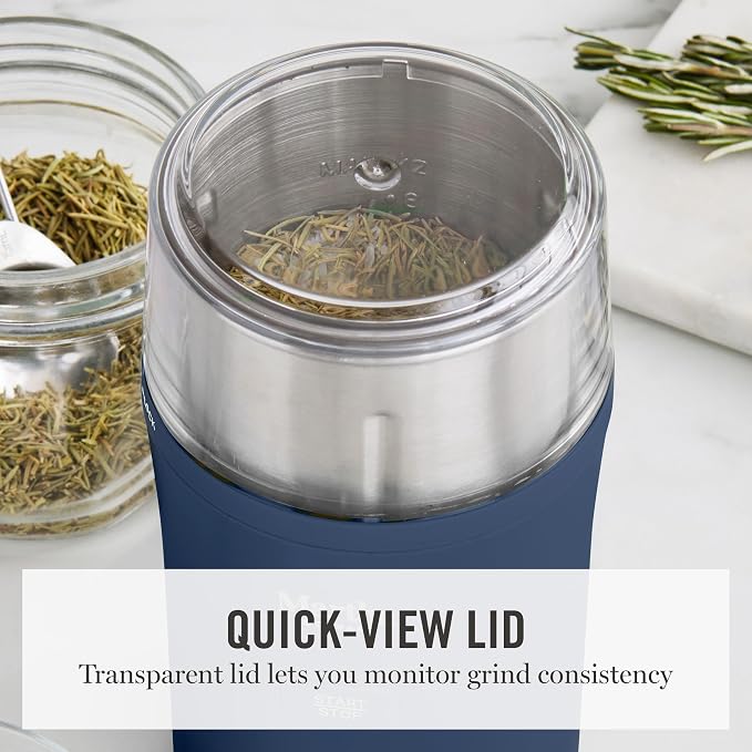 Martha Stewart Electric Coffee & Spice Grinder with Dual Bowls, Indigo Blue | Dual 2.5oz Removable Bowls for Coffee Beans, Nuts, Herbs & Spices, Stainless Steel Blade, One-Touch Pulse Control, Easy Clean