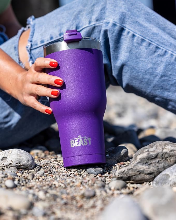 Beast 30 oz Tumbler Stainless Steel Vacuum Insulated Coffee Ice Cup Double Wall Travel Flask (Purple)