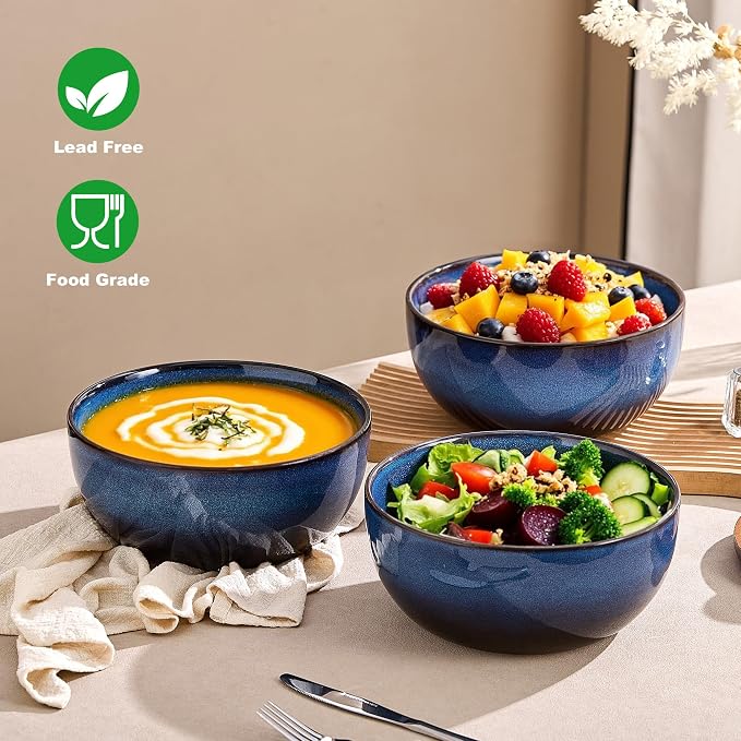 9 Inch Large Salad Bowls Set of 2, 83 Oz Porcelain Serving Bowl for Salad Soup Pasta Popcorn, Ceramic Decorative Bowls Fruit Bowl for Home Decor, Microwave,Oven,and Dishwasher Safe