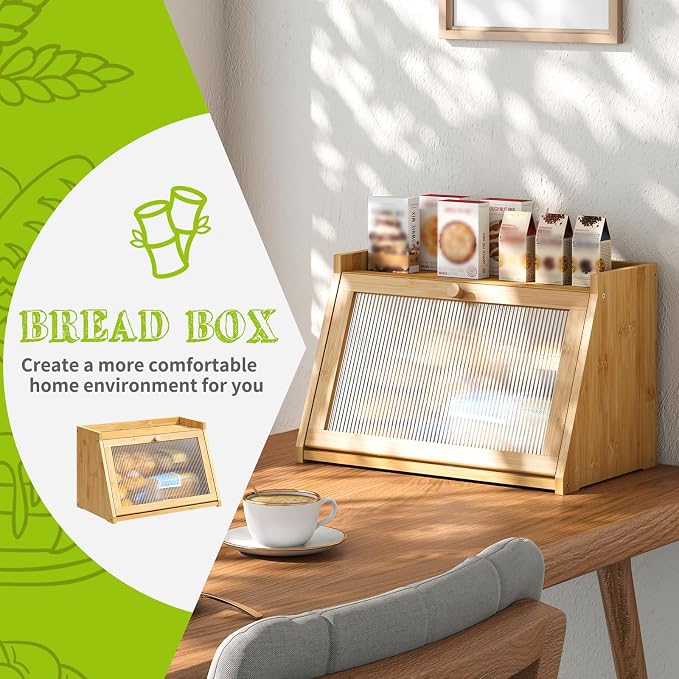 BMOSU Bread Box for Kitchen Countertop Large Capacity Corner Bread Box Farmhouse Bread Container Bread Storage Bread Holder (Natural, Large)