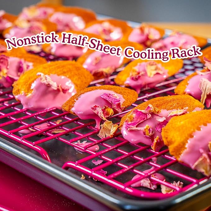 Great Jones Non Stick Wire Cooling Rack (Blueberry) – Fits Half Sheet | 16.9" × 11.4" Non Toxic Baking Rack, Heavy-Weight Aluminized Steel, Oven Safe 450 °F, Bacon & Cookie Cooling Rack