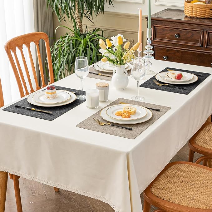 Romanstile Vinyl Placemats Set of 4, Reversible Faux Leather Heat Resistant Wipeable Table Mats, Waterproof Washable Non-Slip Table Placemats for Dining/Kitchen/Party/Outdoor (Grey Khaki, 12" x 17")