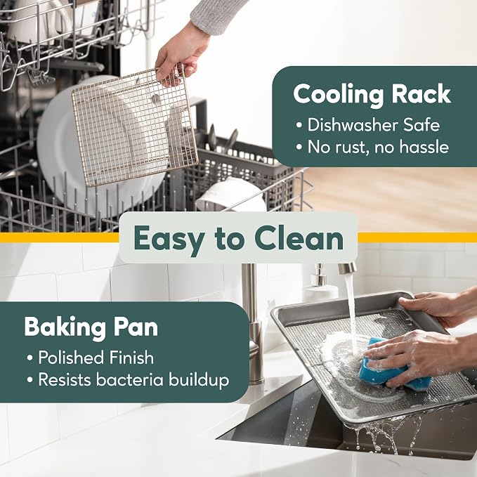 Quarter Sheet Pan with Wire Rack Set - Includes Premium Aluminum Baking Sheet with 100% Stainless Steel Baking Rack, Cookie Cooling Racks with 1/4 Pan Commercial Quality (Pack of 2)