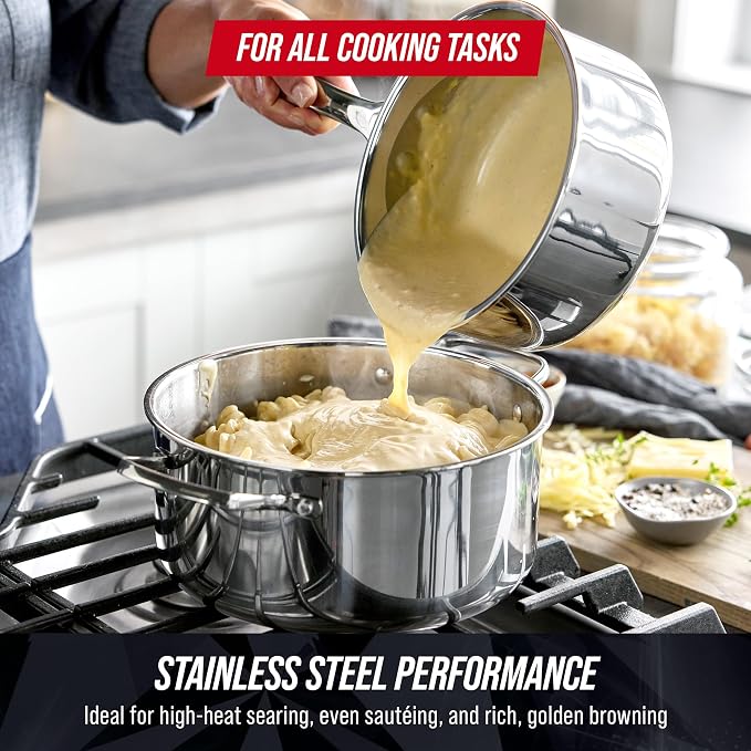 Blue Diamond Pro Steel 2 Piece Tri-Ply Stainless Steel Frying Pan Set | 9.5" & 11" Multi Clad Skillets, Induction & All Stovetop Suitable, Mirror Polished Finish, Dishwasher Safe, Oven Safe to 850F