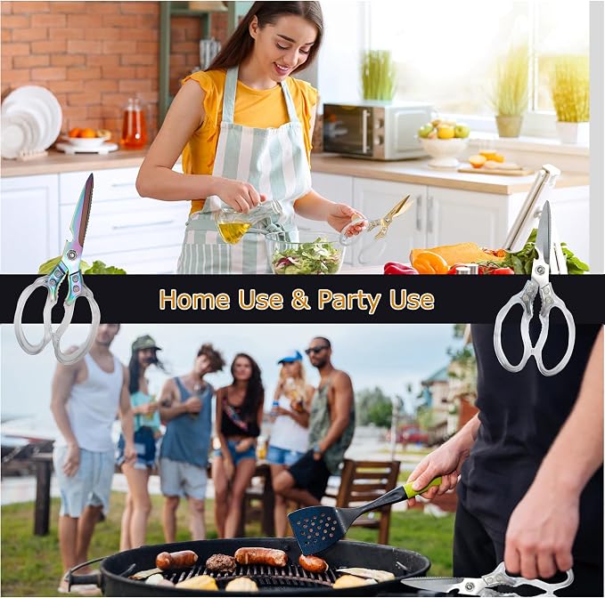 AWinjoy Kitchen Scissors, Heavy Duty Sharp Kitchen Shears, Stainless Steel & Aluminum, Transparent, Serrated Edge, Day Style, 1 Count