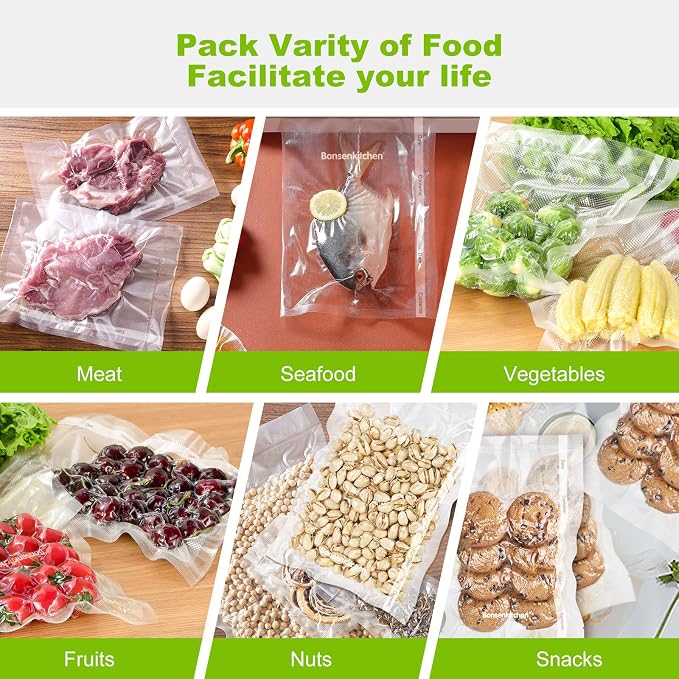 Bonsenkitchen Vacuum Sealer Bags, 8" x 50' Rolls 2 pack for Food Storage | Commercial Grade Textured Food Roll, Heavy Duty, Customized Size Bag for Sous Vide Cooking, BPA Free, VB3209