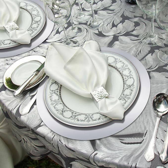 Tioncy 50 Pcs Silver Round Paper Placemats Disposable Table Mats | Elegant Table Mats for Wedding Birthday Banquet, Decorative Paper Design, Festive Dining Decoration, Easy Cleanup Tabletop