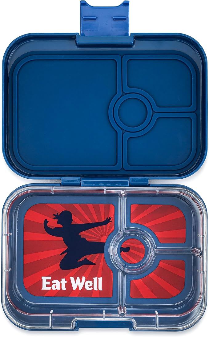 Yumbox Panino Leakproof Bento Lunch Box - Ninja Blue (Kung Fu Tray) | Sandwich Size Tray, 3 Compartments + Dip, Kid-Friendly, Easy Open Latch, Lightweight