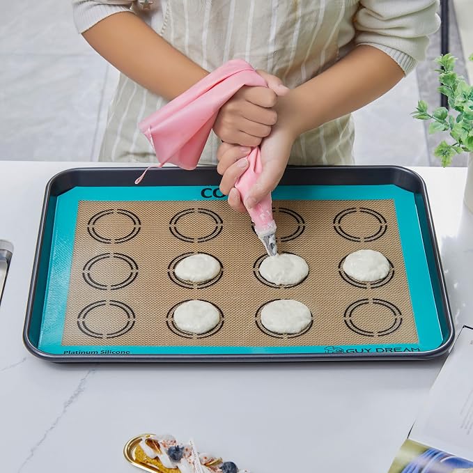 GUYDREMAT 2PCs Silicone Baking Mat with Measurements for Cookies - 16 1/2” x 11 5/8” - Reusable Premium Food Grade Silicone Cookie Sheets - Heat Resistant Silicone Oven Mat