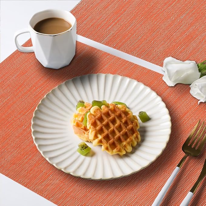 homEdge PVC Placemat, 4 PCS of Non-Slip Heat Resistant Place Mats, Washable Vinyl Placemats, Orange