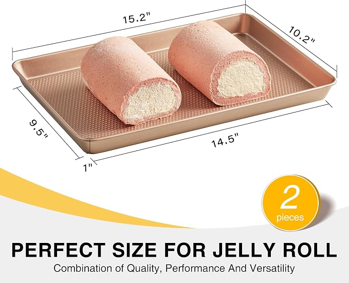 2 Pack Jelly Roll Pan 15x10, Commercial Cookie Sheets for Baking with Diamond Texture Surface, 57% Thicker Carbon Steel Baking Sheet for Oven, Nonstick Cooking Tray