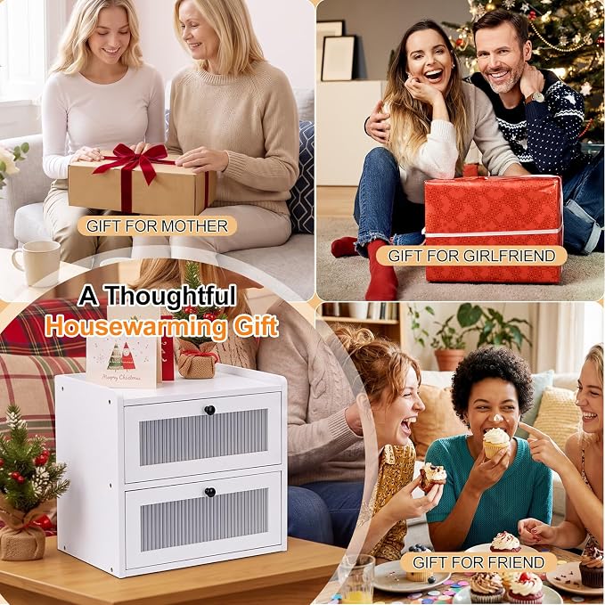 Alpeir Wooden Bread Box for Kitchen Countertop, Large Double Layer, White | Food-Safe Pine Wood, Double-Row Ventilation, Strong Acrylic Window, Raised Top Shelf, Easy Care, Farmhouse Corner Container