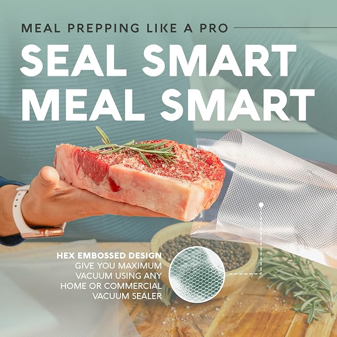Avid Armor Food Vacuum Sealer Bags – 100-Pack, 6x10” Pint Freezer Bags | Clear Food Storage Bags with Deep Embossed Airtight Suction – Heat Resistant, Non-BPA Meal Prep Bags with Easy Tear Notch