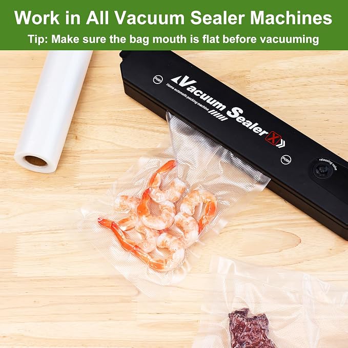 Moretoes Vacuum Sealer Bags 3 Rolls 8" x 16' for Food Saver, Commercial Grade Bag Rolls, BPA Free, Customized Size Bag for Sous Vide Cooking or Meal Prep