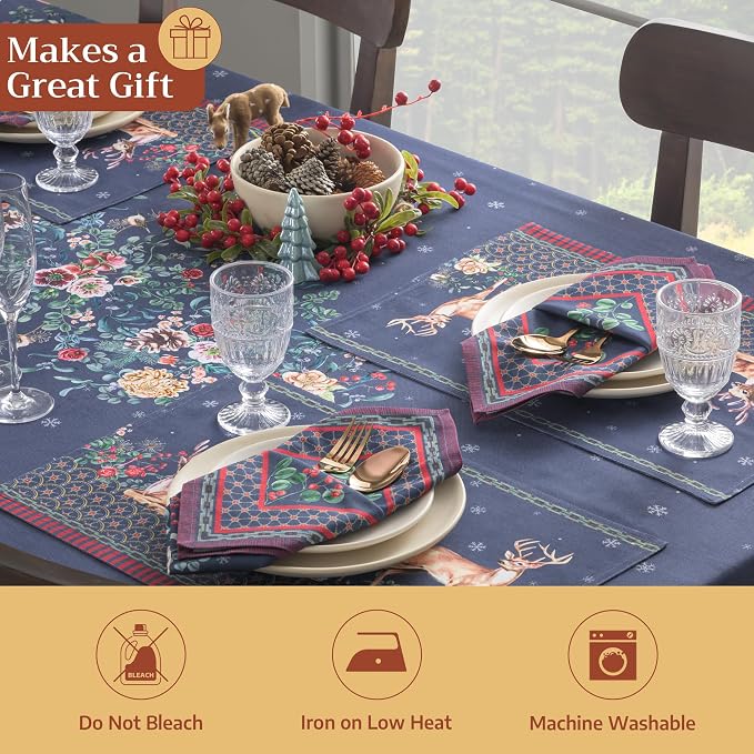 Maison d' Hermine Placemats Set of 4 Reusable 100% Cotton (13"x19") | Cloth Place Mats Washable Table Mats for Kitchen Dining Party Wedding Hotel Home Thanksgiving Christmas - Christmas Joy