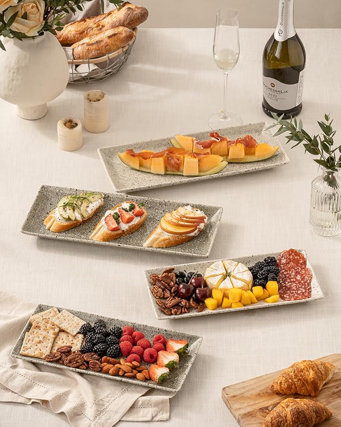 LAUCHUH 3 Tier Serving Tray, Porcelain Serving Platters and Trays for Party | 12 inch Tiered Tray Stand Dessert Party Display Set with Collapsible Sturdier Rack for Halloween Serving Food, Speckled Gray