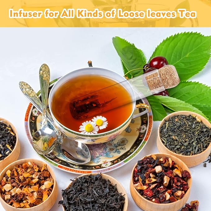 Whaline 6Pcs Glass Tea Strainers Tea Infusers with Corks Loose Long Leaf Tea Steeper Filters Tea Interval Diffuser for Tea Flower Cups Mugs Teapots,5.1 x 1.2 inch