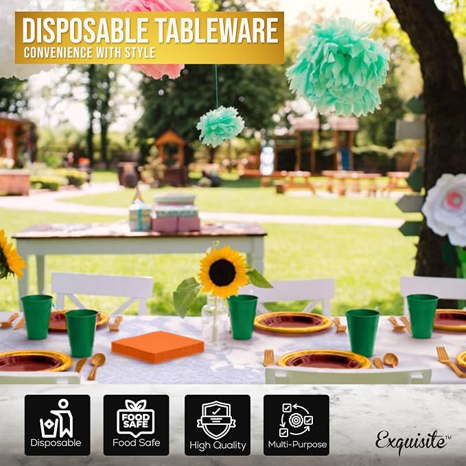 350 Pcs Thanksgiving Plastic Plates For Party, Thanksgiving Disposable Plates Set, 50 Of Each 9" Dinner Plate Set, 7" Dessert Plate, Cups, Napkins & Cutlery Plastic Dinnerware Exquisite