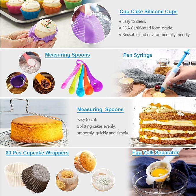 Cake Decorating Supplies, 493 PCS Cake Decorating Kit Cake Pans | 3 Packs Springform Cake Pans, Cake Rotating Turntable,48 Piping Icing Tips,7 Russian Nozzles, Baking Supplies, Multicolor