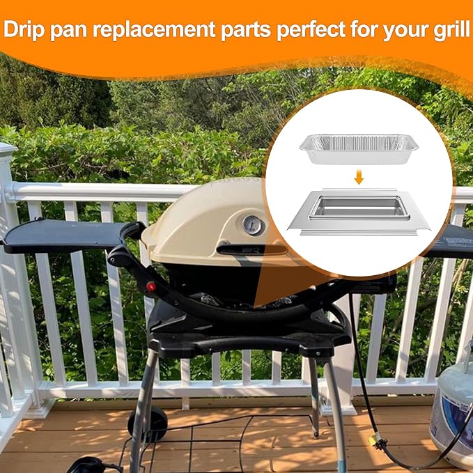 80580 Grease Catch Pan with 12 Pack Drip Pan Liners for Q200 & Q300 Grills | Grill Grease Tray for Weber Q2000 Q2200 Q200 Q220 Q3000 Q3200 Q240 Q300 Q320 Q2400 394001 Grill Drip Pan Replacement Parts