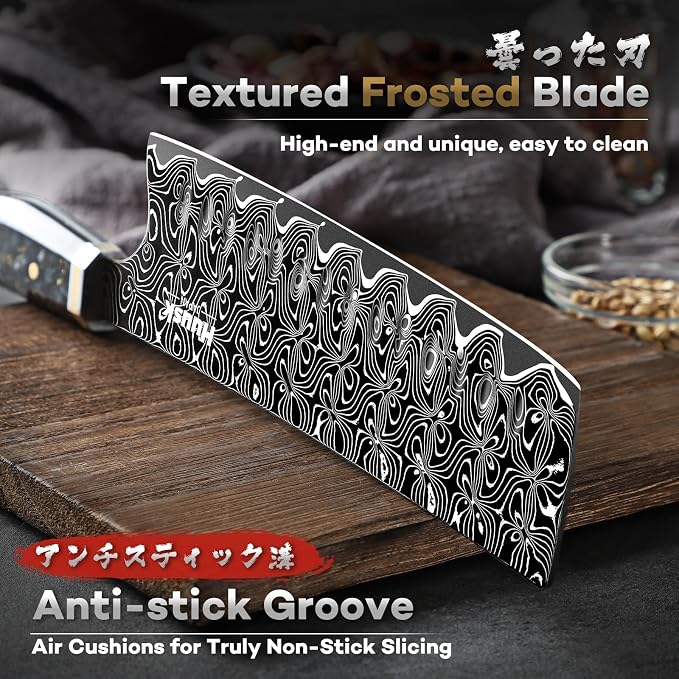 Huusk Damascus Nakiri Knife 7 Inch, Japanese Kitchen Chef Knives | Razor Sharp Vegetable Cleaver Knife with Ergonomic Resin Handle, Birthday Cooking Gifts for Men and Women