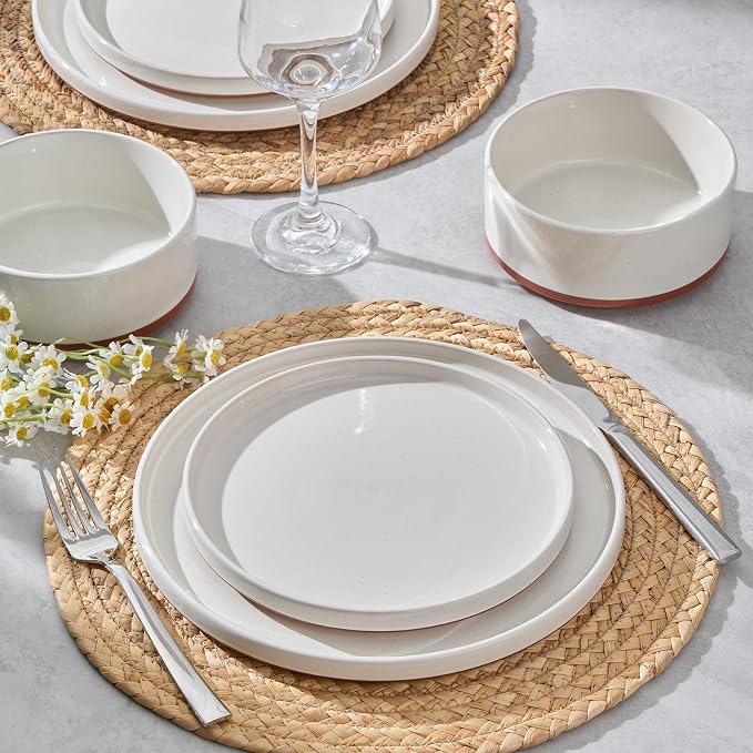 LIANYU Plates and Bowls Sets, 12 Pieces Stoneware Dinnerware Set for 4 | Modern Kitchen Dinner Set Ceramic Dishware Dishes Set, Microwave and Dishwasher Safe, Cloud White