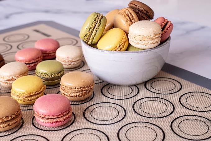 Macaron Baking Mat Silicone Non Stick, Full Sheet Reusable Pack of 2 Gray | Non-Stick Macaron Mat for Perfect Baking, Dishwasher & Oven Safe, For Macarons, Cookies, Bread and More, 16x24” (40x60cm)
