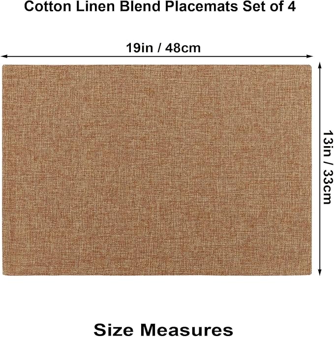 Cloth Placemats Set of 4, Cotton Linen Blend Place Mats, Flaxen | Machine Washable, Double Layered, Heat Resistant, Fabric Dining Table Mats for Kitchen, Indoor & Outdoor, 13" x 19"