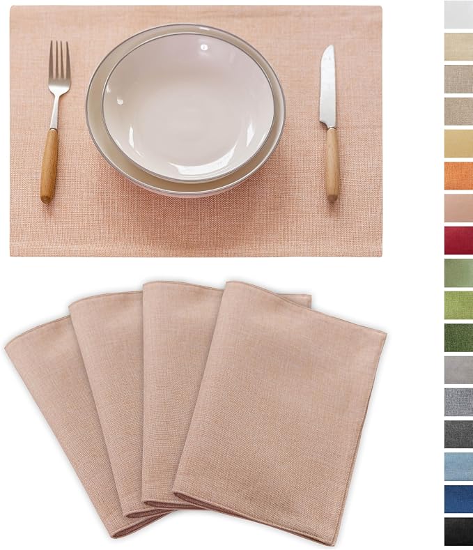Demetex Pink Placemats Set of 4 Heat Resistant Linen Plate Mats Washable Cloth Place Mats for Dining Tables Restaurants, 13 x 19 inches, Pink