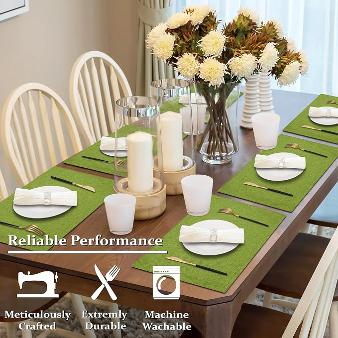 Cloth Placemats Set of 4, Cotton Linen Blend Place Mats, Grass Green | Machine Washable, Double Layered, Heat Resistant, Fabric Dining Table Mats for Kitchen, Indoor & Outdoor, 13" x 19"