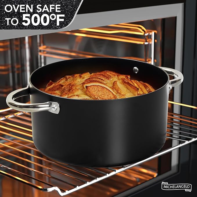 MICHELANGELO Stock Pot with Lid, Nonstick Cooking Pot, 6 Quart Soup Pot with Lid, Non Stick Pots with Stainless Steel Handle, Induction Compatible, Black