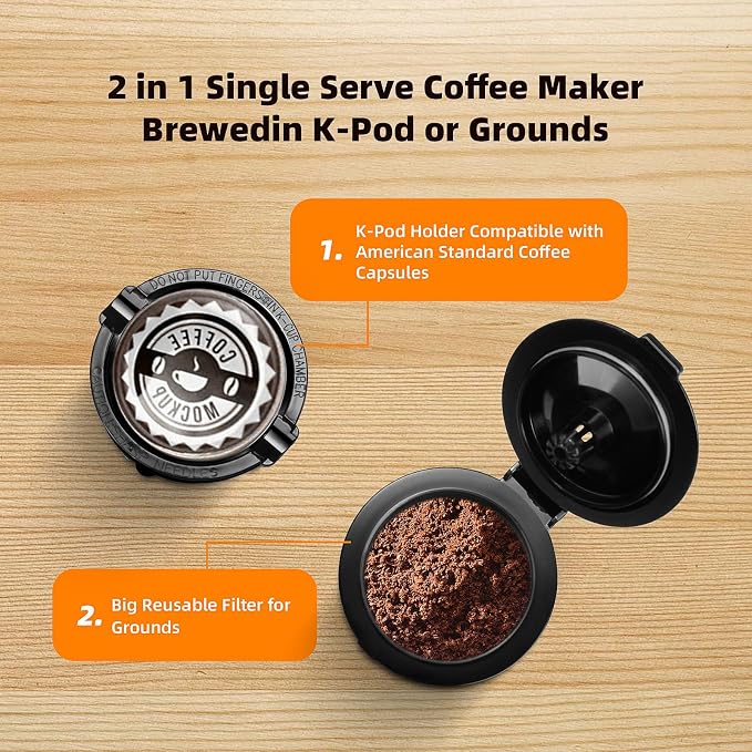 Horavie Mini Single Serve Coffee Maker for K-Cup Pods and Grounds, Fast Brew One Cup Coffee Machine with Descaling Reminder and Water Window, 6 to 12 oz. Brew Sizes, Red