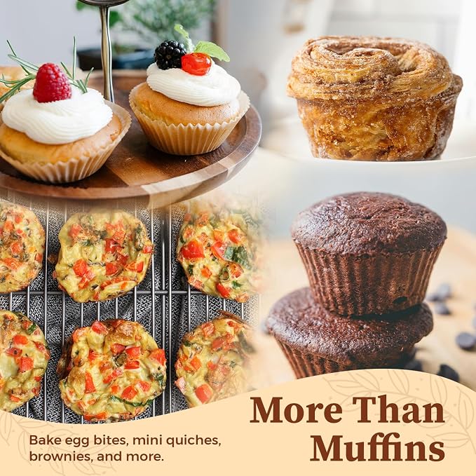 CARTMAN 2-Pack 12-Cup Muffin Pan Set, Carbon Steel Nonstick Cupcake Tin | Includes 200 liners, durable carbon steel, nonstick release, for cupcakes, muffins, egg bites, brownies, oven safe 450°F